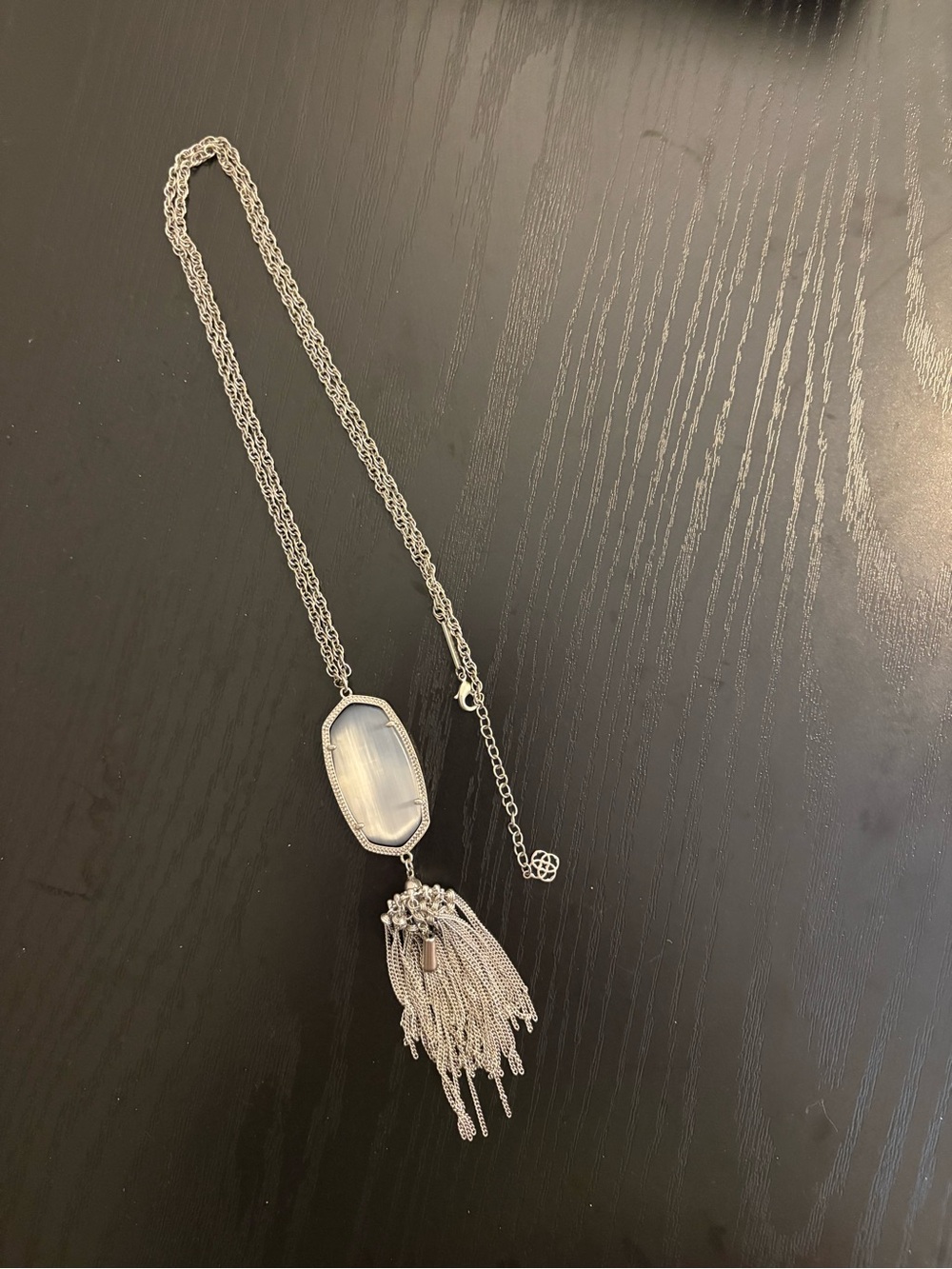Kendra Scott - Rayne Silver Tassel Pendant Necklace - Slate Cat’s Eye